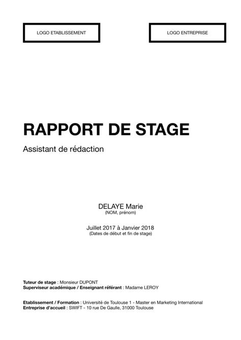 La Page De Garde Dun Rapport De Stage Comment Faire Modèle De