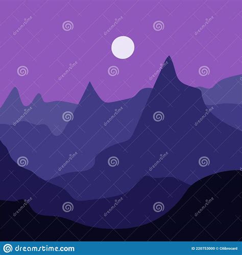 Minimalist Mountain Landscape River And Sunset Vector Flat