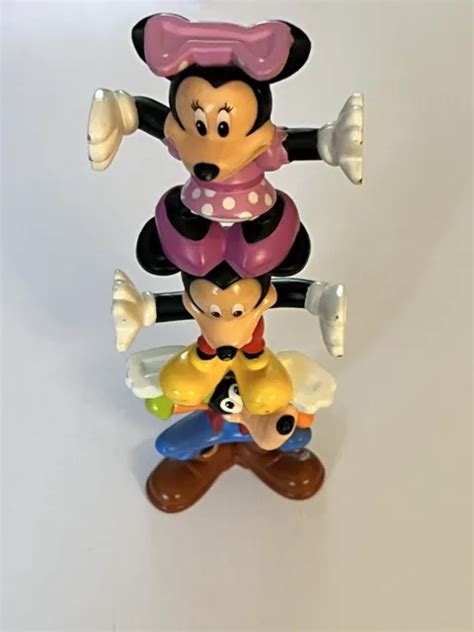 Disney Goofy Mickey And Minnie Mouse Head Stand Pvc Figures Lot Of 3