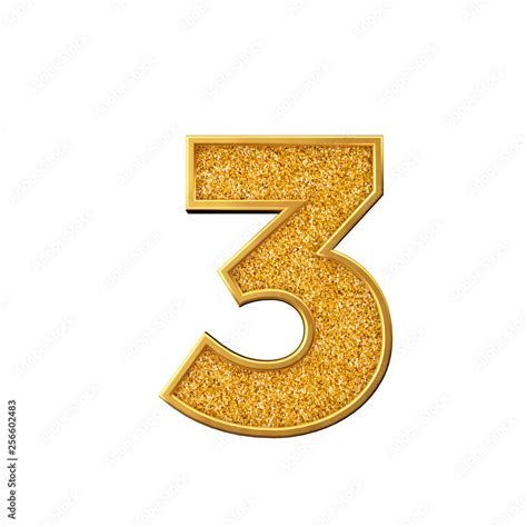 Gold Glitter Number 3 Shiny Sparkling Golden Number 3d Rendering