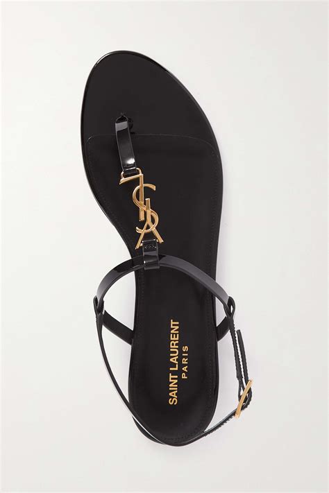 saint laurent cassandra logo embellished patent leather slingback sandals net a porter