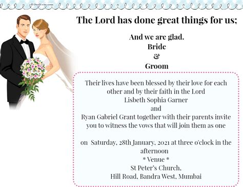 Christian Wedding Invitation Ecard Couple With Flower Bouquet Theme