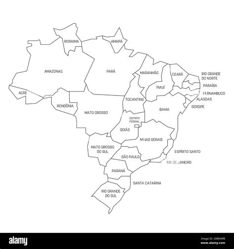 Black Outline Political Map Of Brazil Administrative Divisions