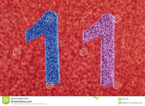 Number Eleven Blue Purple Color Over A Red Background Anniversary