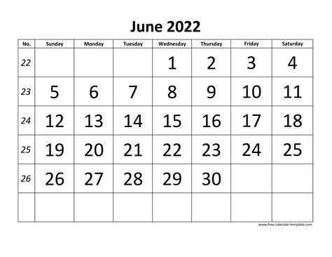 June 2022 Free Calendar Tempplate Free Calendar