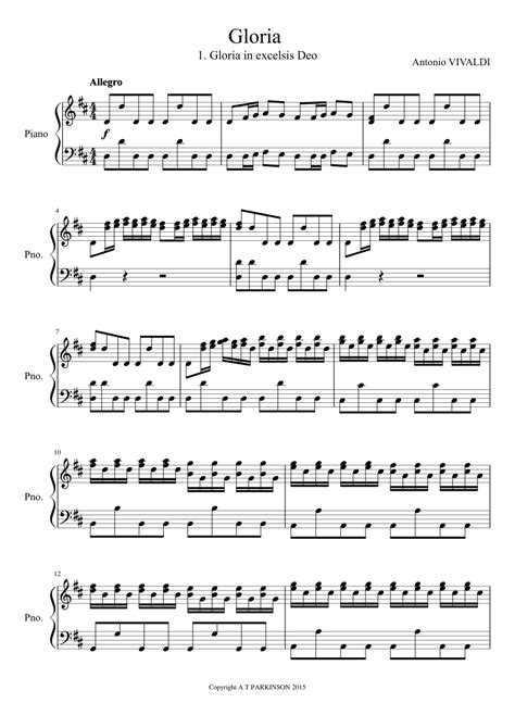 Vivaldis Gloria In Excelsis Deo Sheet Music For Piano Download Free In