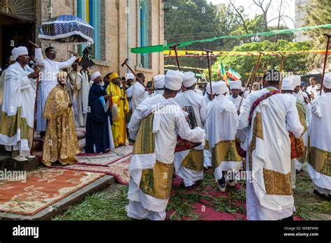 Ethiopian Orthodox Christian Priests And Deacons Celebrate The Three