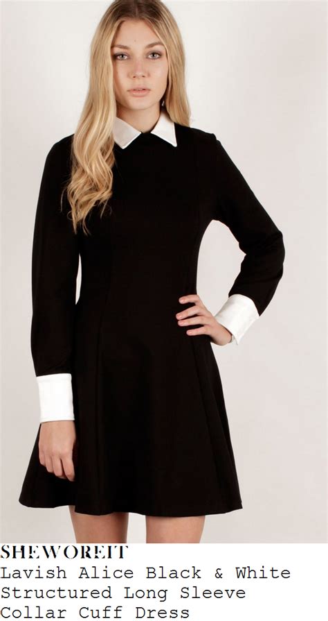 Billie Faiers Black Long Sleeve Collared Dress White Cuffs And Collar
