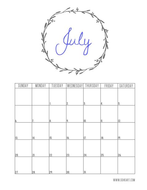 July Printable Calendar July Calendar Printable Calendar Calendar