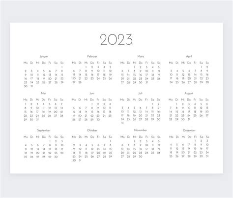 Jahreskalender A4 Kalender 2023 Deutsch Englisch Etsy