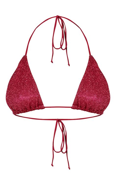 Cherry Red Triangle Glitter Bikini Top Prettylittlething