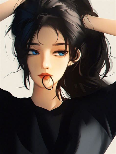Blue Eyes Looking Sideways Anime Anime Girls Digital Art Black