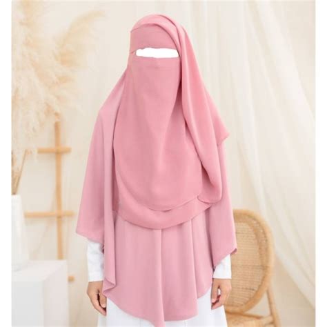 Two Layer Niqab Rose Pink Long