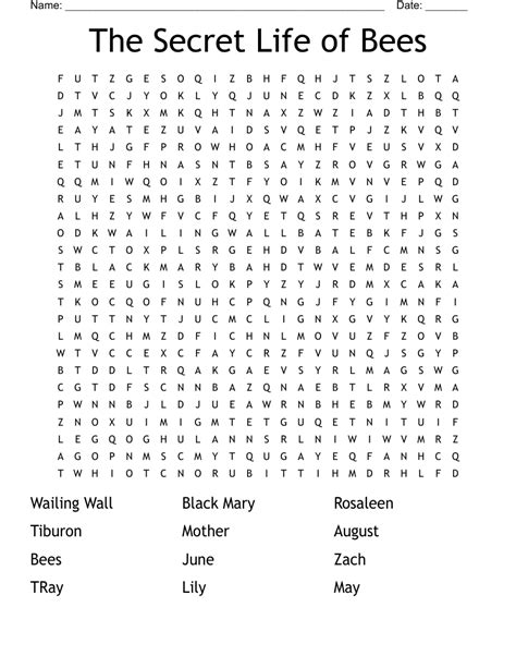 The Secret Life Of Bees Word Search Wordmint