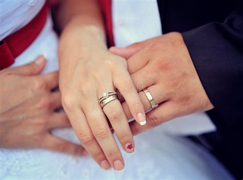 Wedding Rings On Fingers Stock Photo Image Of Bridal 34667394