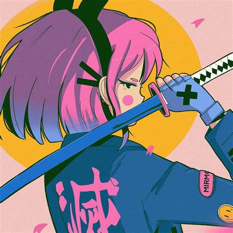 I Love Papers Bj90 Art Japan Girl Illust Sword Pink