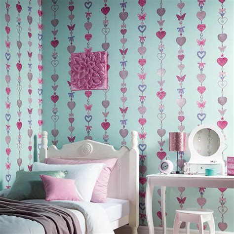 Girls Bedroom Wallpaper Kids Unicorn Mermaid Glitter Ebay