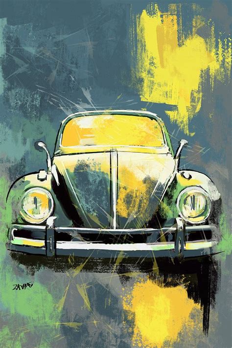 Bug Yellow Green Blue Bug Art Beetle Vintage Car Poster Etsy Vw Art
