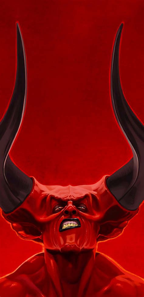Download 1440x2960 Wallpaper Red Demon Big Sharp Horns Fantasy Art