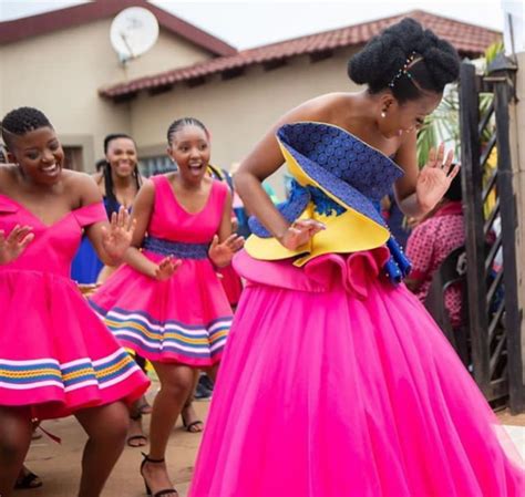 Bride And Bridesmaids In Beautiful Sepedi Traditional Wedding Dresses