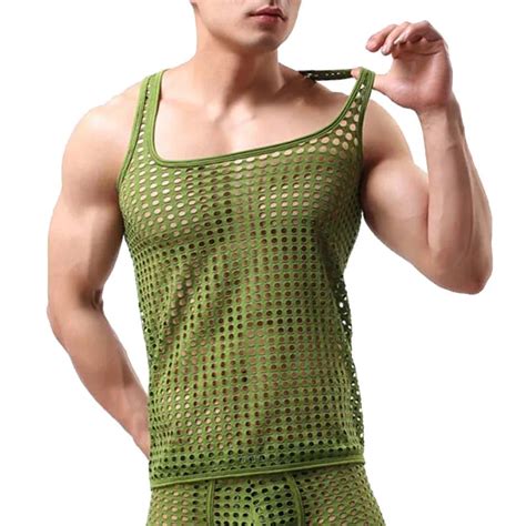 Fishnet Men Sexy Transparent Bodybuilding Stringer Tank Tops Fashion