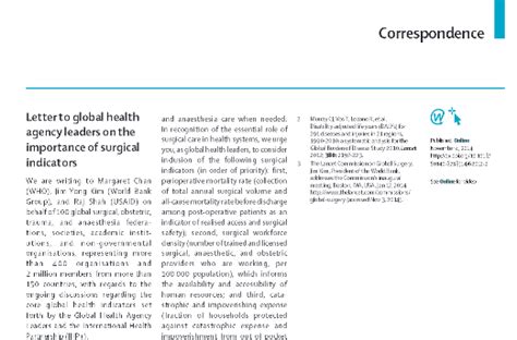 Call To Prioritize Global Surgical Indicators Published In The Lancet