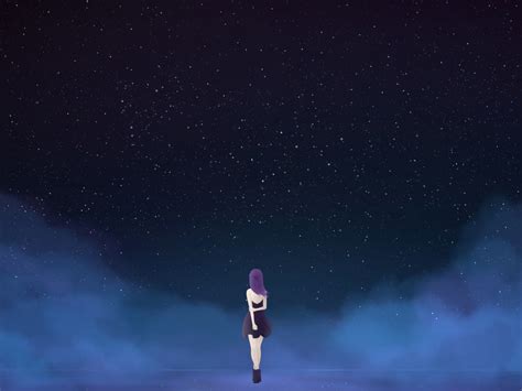 Desktop Wallpaper Starry Sky Fantasy Anime Girl Minimal Night Hd
