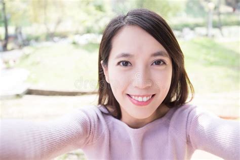 Young Woman Smile Take Selfie Stock Photo Image Of Portrait Casual