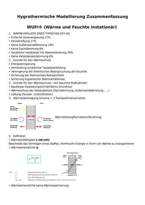 Hygrothermische Modellierung zusammenfassung WÄRMEVERLUSTE EINES