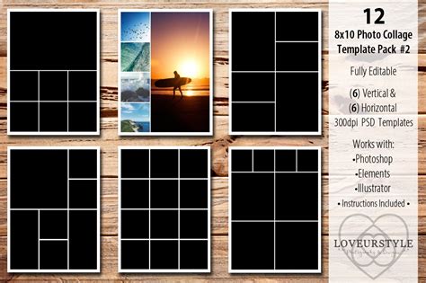 8x10 Photo Collage Template Pack 2 Photoshop Templates Creative Market