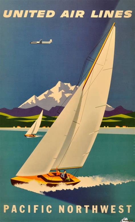 Original Vintage Travel Advertising Poster For United Airlines Pacific