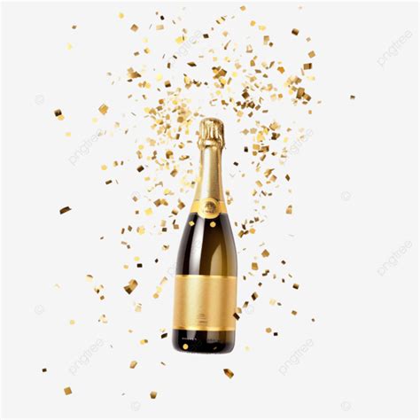 Golden Champagne Bottle With Party Confetti Gold Golden Champagne