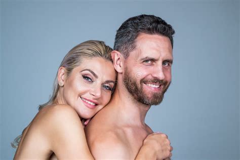 Happy Sensual Undressed Couple Naked Woman Embrace Bare Man Romantic