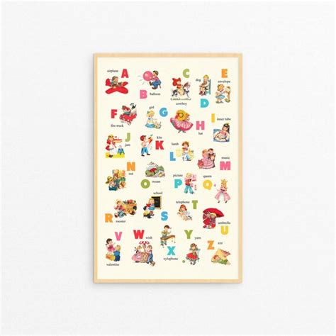 Digital Prints Prints Art And Collectibles Nursery Poster Retro Alphabet