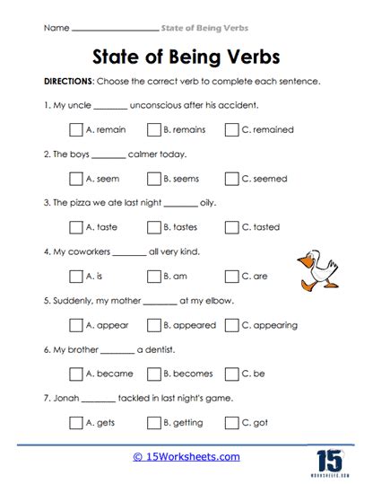 State Of Being Verbs Worksheets 15