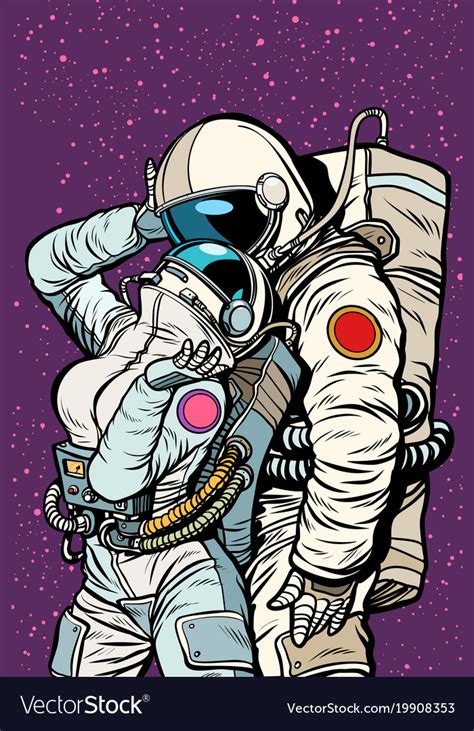 Cosmic Love Of Cosmonauts Man Hugs Woman Vector Image