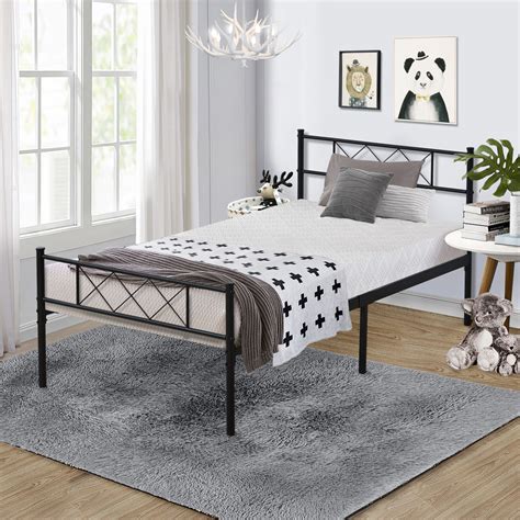 Twin Size Traditional Metal Bed With Headboard Platform Kids Bed Frame