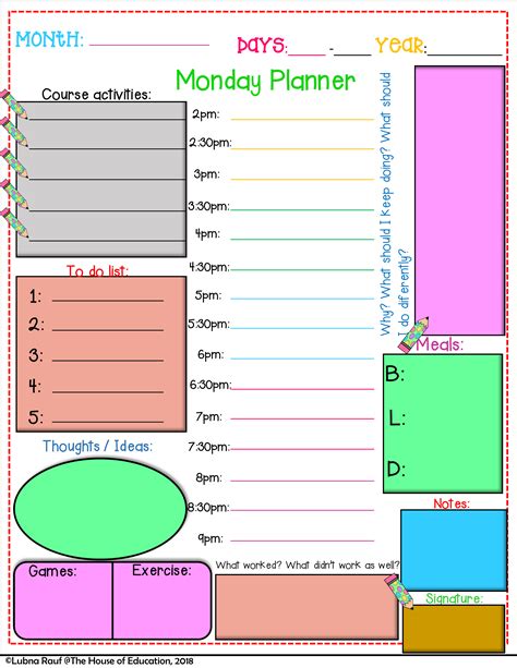 Editable Daily Planner Colorful Templatesthe House Of Education