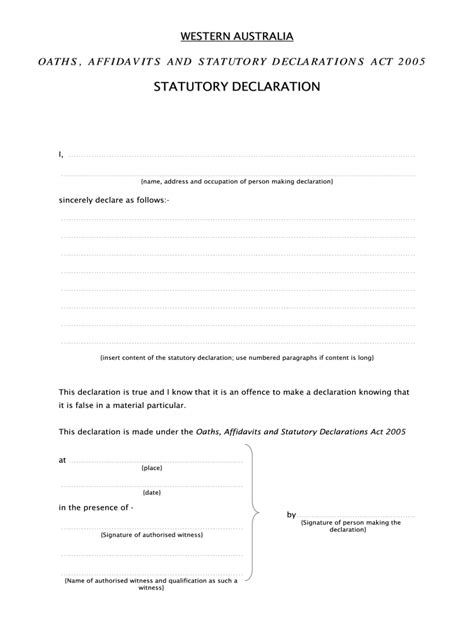 2006 Form Au Oaths Affidavits And Statutory Declarations Act Statutory