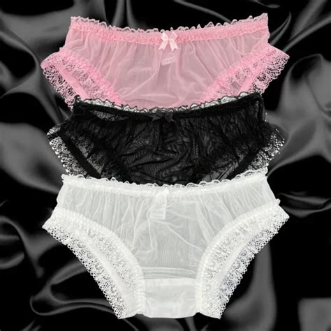 Sissy Sheer Soft Nylon Frilly Lace Briefs Panties Knickers Underwear