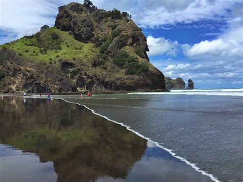 Black Sand Beach At Piha On New Zealands Upper Island West Coast