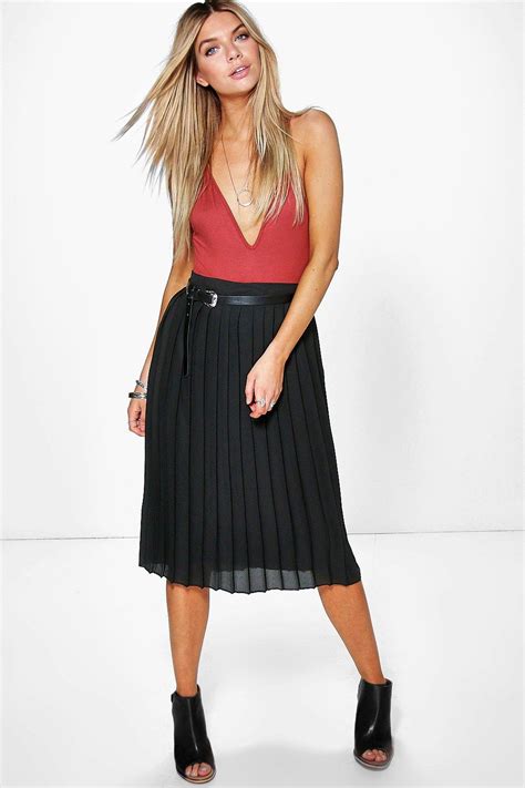 Boohoo Womens Nieve Chiffon Pleated Midi Skirt Ebay