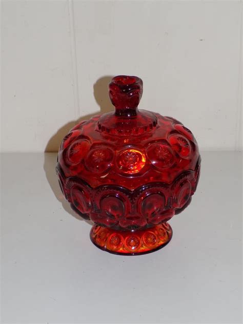 Vintage Red Glass Candy Dish With Lid By Oldvintageretrostore On Etsy
