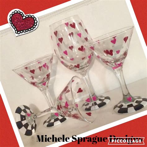 Valentine Wine Glasses Set Of 4 Painted Valentine Martini Etsy