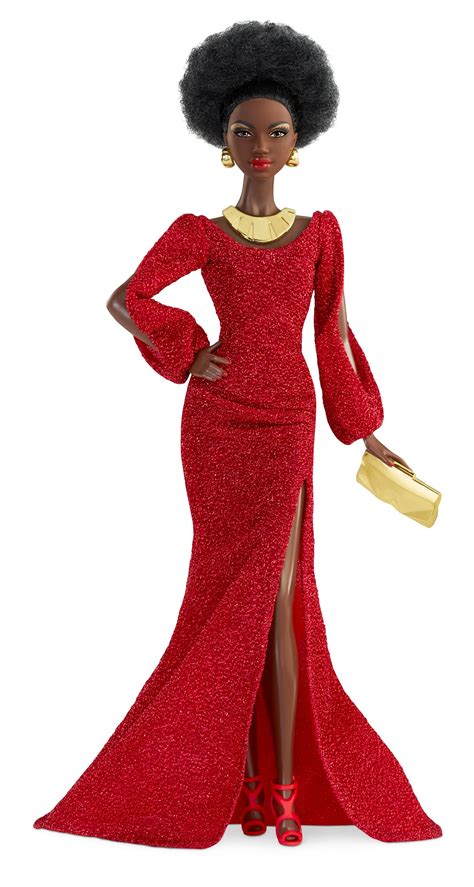 Barbie Signature 40th Anniversary First Black Barbie Doll In Red Gown With Doll Stand And