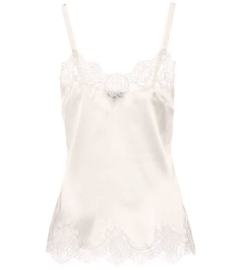 Dolce And Gabbana Lace Trimmed Satin Camisole In White Lyst
