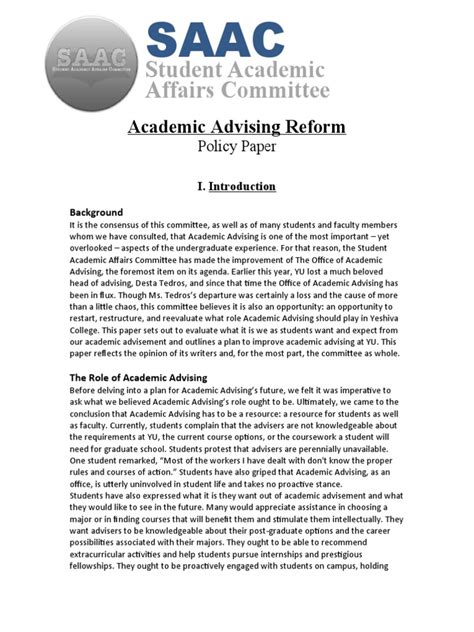 Academic Advising Policy Paper Pdf Internship Job Hunting