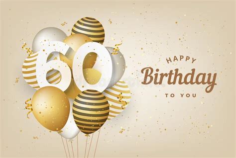 Happy 60th Birthday With Gold Balloons Greeting Card Background Stock