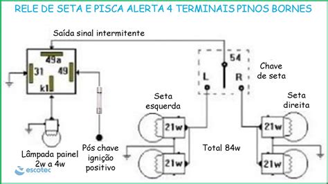 Instalação Elétrico Rele De Seta E Pisca Aleta 4 Terminais Pinos