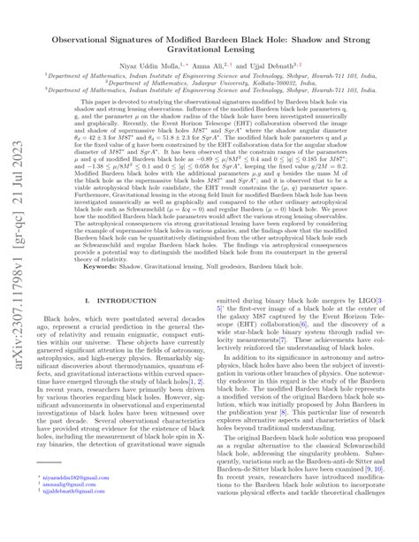 Pdf Observational Signatures Of Modified Bardeen Black Hole Shadow And Strong Gravitational